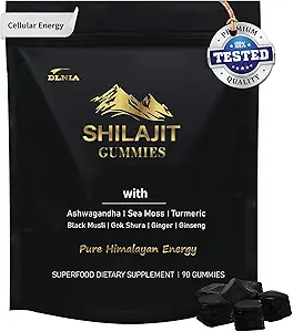 Shilajit Gummies with Ashwagandha, Turmeric - Organic, Zero Sugar & Vegan-Friendly Himalayan Shilajit for Men & Women - Energy, Calm, Cortisol, Sleep, Immune Support & Overall Health