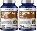 NusaPure Vitamin K2 MK7 120 mcg 200 Veggie Caps (Soy Free, Non-GMO, Vegan) (Pack of 2)