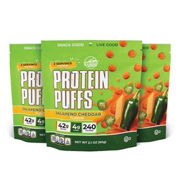 Twin Peaks Low Carb, Keto Friendly Protein Puffs, (Jalapeno Cheddar, 2.1 Ounce), 2 Servings, 3 Pack (60g, 42g Protein, 4g Carbs)
