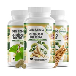 GreeNatr Ginko Biloba & Panax Ginseng Supplement - Red Ginseng Brain Supplement for Memory and Focus - Ginkgo Biloba Supplements for Good Vision, Immune System and Improved Blood Flow - 3 Flessen