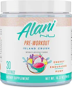 Alani Nu Pre Workout Powder Island Crush, Amino Energy Boost, Endurance Supplement, Sugar Free, 200mg Cafeïne, L-Theanine, Beta-Alanine, L-Citrulline, 30 porties