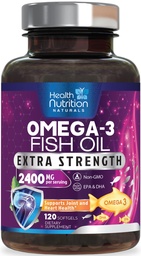 Omega 3 Visolie 2400 mg - Triple Strength Omega3, EPA & DHA Fatty Acids Supplement - Natuurlijke ondersteuning voor Immune, Hart & Hersen Gezondheid - Wild Caught, Non-GMO, citroensmaak, Burpless - 120 Softgels