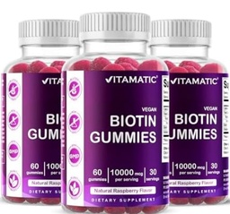 Vitamatic Biotin Gummies 10.000 mcg voor Sterker haar, huid & Nails - 60 Vegan Gummies - ook wel vitamine B7 (3 flessen)