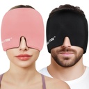 Migraine Relief Gel Ice Head Wrap, Hot and Cold Therapy Headache Relief Hat, Migraine Cap for Puffy Eyes, Headache Eyes Mask for Sinus, Tension and Stress Relief (Black & Pink)