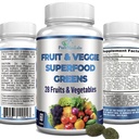 Fruit en Veggie Superfood Greens - 28 Fruit en groenten incl. Alfalfa, Gerstgras, Spirulina, Beetwortel, Tart Cherry, Geconcentreerde Natuurlijke Antioxidanten- 60 tabletten