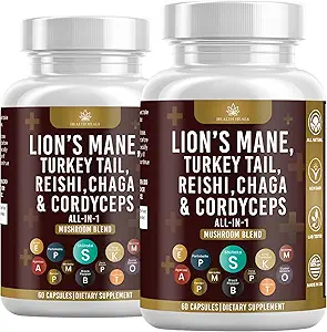 Paddestoelensupplement met Lion's Mane Turkije staart Reishi Cordyceps Chaga Marshmallow Root - 120 Tellen