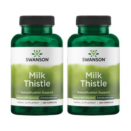 Swanson Milk Thistle (Standardized) - Herbal Liver Support Supplement w/ 80% Silymarin - Natural Formula Helping to Maintain Overall Health & Wellbeing - (120 Capsules) (2 Pack)