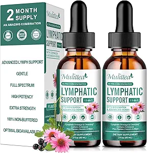 Mulitea Lymphatische Drainage Drops-Vegan 11-in-1 Lymphatische Drainage Supplementen-Lymph Systeem Ondersteuning met Echinacea, Verlaters, Vlierbessen-Detox Reiniging-Non-GMO -2 fl oz-60 Servers-2 Pack
