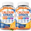 2 Pack - Calcium Citrate 1200mg Gummies with Vitamin D3, K2 & B12 for Women & Men – Highly Absorbable Calcium Supplements for Bone, Teeth, Energy & Immune Support – Sugar Free, Vegan, Orange Flavor