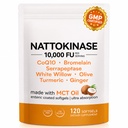 Nattokinase Supplement 10000 FU, CoQ10 Serrapeptase MCT Oil, Bromelain & CoQ10, Triple Enzyme Complex from Fermented Soy Extract, for Heart & Circulation Support - 120 Count