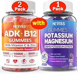 NEVISS 2Pack Vitamine ADK met B12 + 1Pack Kalium Magnesium Gummies