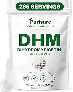 Purisure Dihydromyricetin Powder, 100g, 100% Pure DHM-supplementen, leverondersteuning en algehele wellness, Premium Quality DHM-supplement, Dihydromyricetin (DHM) Powder for Werry-Free Night Outs