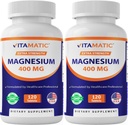 Vitamatic Extra Stregth Magnesium Oxide 400 mg 120 Vegetarian Tablets - Supports Muscle, Nerve, and Heart Health* - Made in The USA - Non-GMO & Gluten Free - 2 Pack