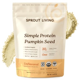 Sprout Living Organic Pumpkin Seed Protein Powder, Unflavored, 20 Gram Plant Based Proteine Powder Without Artificial Sweeteners, Non Dairy, Non-GMO, Vegan, Gluten Free (1 Pond, 15 Servings)