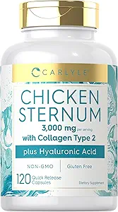 Carlyle Chicken Sternum Cartilage Collagen Capsules | Type II 3000mg | 120 Pills | with Hyaluronic Acid | Non-GMO, Gluten Free