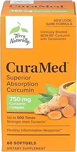 Terry Naturally CuraMed 750 mg - 60 Softgels - Superior Absorptie BCM-95 Curcumine Supplement, bevordert gezonde ontsteking respons - non-GMO, Glutenvrije, Halal - 60 porties