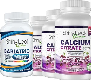 Bariatric Multivitamin with Iron Once-a-Day and Cherry Chewable Calcium Citrate for Post Bariatric Surgery Including Gastric Bypass and Sleeve (3 Months)