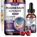 Magnesium Glycinate Liquid Drops 500mg, met vitamine B6, Ashwagandha, L - Theanine, kamille, Magnesium Glycinate Supplement Hoge absorptie voor Slaap, Stress, Energie, Mood - Cherry Flavor