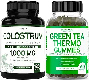 Groene thee vet brander gewichtsverlies (60 Gummies) - Apetite Suppressant gewichtsverlies supplement voor mannen en vrouwen en Colostrum (120 aantal) Bovine Colostrum Capsules Supplementen - Vegan Safe & Made in USA
