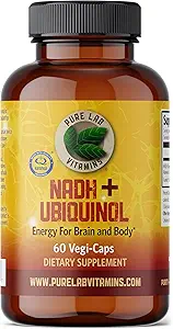 Pure Lab Vitaminen NADH 10mg met Ubichinol 40 mg - 60 Vegi Caps Bioactive VIT B3 en CoQ10 voor Hersen- en Body Energy. Made in Canada