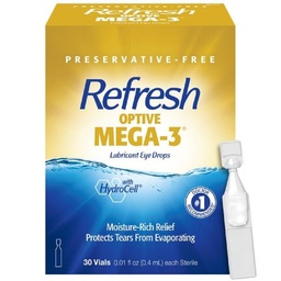Refresh Optive Mega-3 Lubricant Eye Drops For Dry Eyes, Conservative-Free, 0,01 Fl Oz Containers voor eenmalig gebruik, 30 Tellen