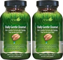 Irwin Naturals Daily Gentle Cleanse - 60 Liquid Soft-Gels, Pack of 2 - Non-Laxative Formula with Triphala