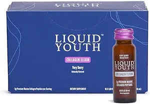 Liquid Collagen Elixir Shot for Women & Men - Premium Liquid Marine Collagen for Hair Growth, Skin, Nail, Bone & Joint Health - Travel-Friendly (Very Berry, 10 Servings Per Box)