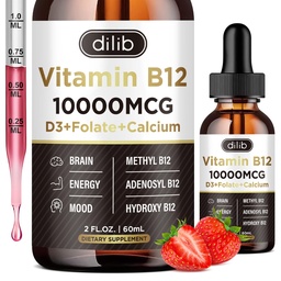 Vitamine B12 Liquid Drops Sublingual 10000 mcg, Triple B-12 Complex Supplement, Methyl & Methylcobalamine Blend for Women & Men, Mood & Energy Booster, Methylated B12 for Metabolisme & Health Support