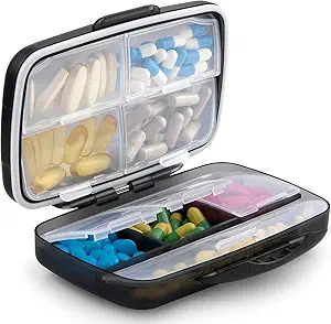 Travel pil Organizer grote draagbare medicatie Fullicon Oversize 8 Compartiment pil Box, vitamine reis geval pil houder - luchtdicht en vochtdicht (zwart)