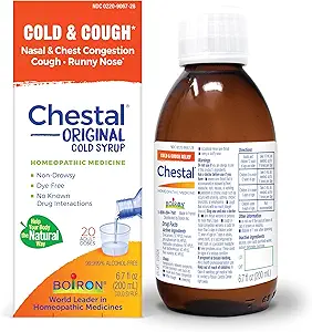 Boiron Chestal Adult Cold and Cough Syrup for Nasal and Chest Congestie, Runny Nose, and Sore Throat Relief - 6,7 Fl oz