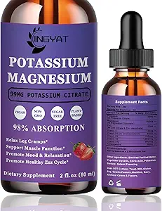 Kalium Magnesium Supplement Liquid Drops - Non-GMO en Glutenvrij - Hoge Absorptie Magnesium Complex Kalium citraat 99mg, Zink, Vitaminen C, D3, Complex B voor Bot, Hart, Spier & Zenuw