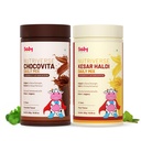 BabyOrgano Chocolate Milk Mix + Kesar Haldi Milk Mix Combo | Ayurvedic Health Drinks with Ashwagandha, Brahmi, Hadjod & Jyotismati | Protein, Bone Strength & Immunity for Kids 2+ Years