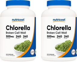 Nutricost Chlorella Capsules (2 flessen) 500 mg, 240 capsules per fles