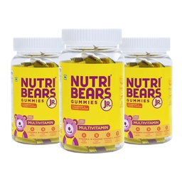 NutriBears Kids Multivitamin Gummies | 12 Essential Nutrients | No Artificial Colours or Sweeteners | Low Sugar | Immunity, Growth & Brain Development | Age 2-12 | Strawberry & Orange | 90 Gummy Bears