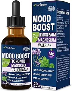 Lemon Balm Mood Boost Drops, Gotas de Citrato de Magnesio, Toronjil y Valeriana para Dormir y Ansiedad, Natural Calm, Cortisol Balance, bevordert ontspanning w/Magnesium Extract Liquid.2oz