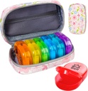 Serfeymi Weekly Travel pil Organizer 2 keer Een dag AM PM Geüpgraded Regenboog pil Box 7 dag met Portable Zipper PU leren pil Case, Medicine Organizer voor pillen, Vitaminen, Visolie - Floral 01