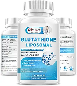 Liposomale Glutathion 1000mg, Glutathionsupplement met melkdistel 200mg, Alpha Lipoïnezuur 300mg & vitamine C 500mg, Immuungezondheidsondersteuning, leverondersteuning, huidondersteuning