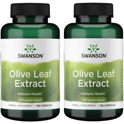 Swanson Olive Leaf Extract Capsules with 20% Oleuropein - (120 capsules, 500mg Each) 2 Flessen