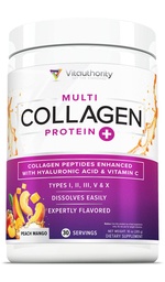 Multi Collageen Peptides Powder for Women - Gehydrolyseerd Collageen Powder for Women with Types I II III V & X Vitamin C & Hyaluronic Acid for Hair Skin and Nails (Peach Mango) - 30 Servers