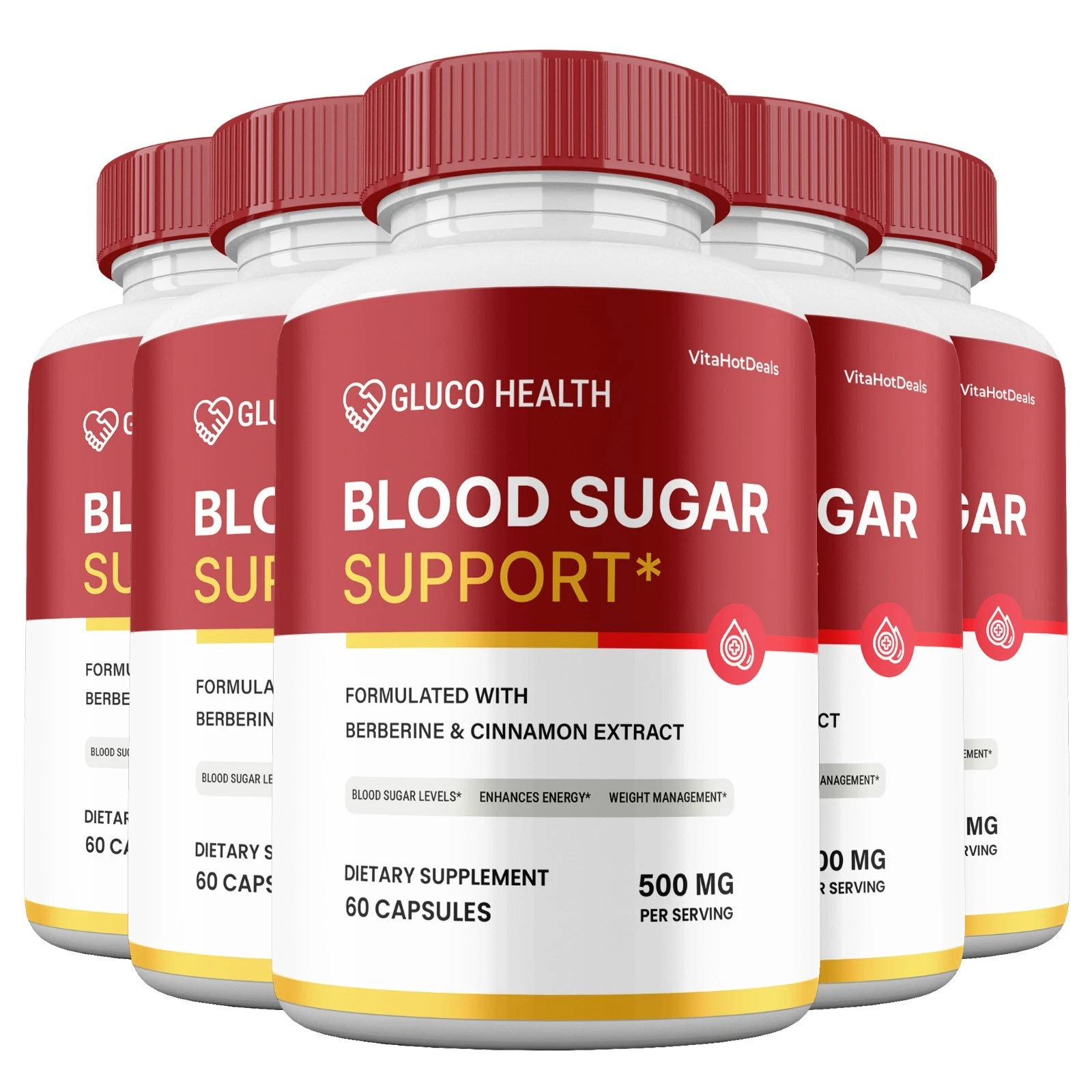 Gluco Health Capsules, Max Strength Blood Support GlucoHealth Pills (5 Pack)