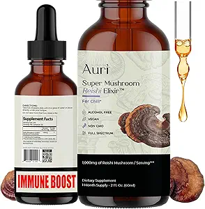 Auri Reishi Super Mushroom Elixir - Immune Booster and Stress Support Supplement to Achieve Deeper Sleep - Reishi Tincture 60ml