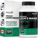 Renew Actives Premium Biologische Lion's Mane Mushroom 1100MG per 2 Capsules - Ondersteunt Hersenfunctie, Geheugen, Focus, Stress Relief & Immune Health, Non-GMO, Vegan - Made in Canada - 120 Capsules