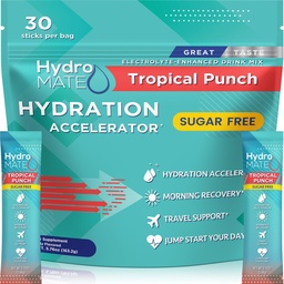 Elektrolytpoeder Suikervrije Hydration Packets Tropische Punch HydroMATE 30 Sticks