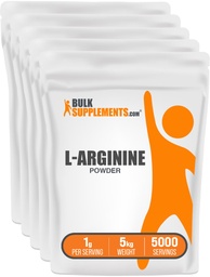 BulkSupplements.com L-Arginine Powder - Arginine Supplement, Nitric Oxide Supplement, Unflavored & Gluten Free, 1g per Serving, 1kg (Pack van 5) (11 lbs)