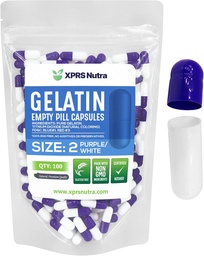XPRS Nutra Maat 2 Lege Capsules - 100 Telle Lege Gelatine Capsules - Pillen DIY Capsule Vulling - Pure Bovine Pill Gel Caps for Do-It-Yourself Supplements (Paars/Wit)