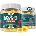 Berberine 500mg Supplement, Eenmaal daags, Liposomale Gummies met Ceylon Cinnamon, Bitter Melon, Banaba Leaf voor Metabolisme Balanced, AMPK Activator, Hoge Absorptie, Suikervrij, Veganistisch, 60 Ct