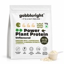 GOBBLERIGHT Power Plant Protein Powder Unflavoured 1kg | 28.5g Protein Per Serve | No Added Sugar | Isolate & Concentrate Pea Rice Powder | 4.91g BCAA | No Bloat & Gut Friendly | Gluten Free & Vegan
