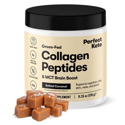 Perfect Keto Collageen Peptides Proteïne Poeder met MCT olie, Gehydrolyseerde Collageen, Type I & III Supplement, Glutenvrije Gras Fed, Low Carb, Keto Coffee Creamer, Collageen voor vrouwen en mannen, Gezouten Karamel