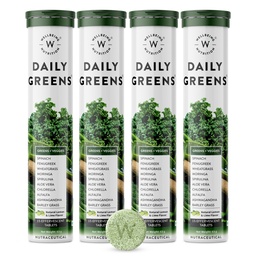 Wellbeing Nutrition Daily Greens | Wholefood Multivitamins with Vitamin C, Zinc, B6 for Immunity & Detox with Organic Certified Plant Superfoods & Antioxidants (15 Effervescent Tablets) Pack of 4