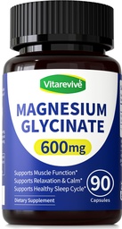 Pure Magnesium Glycinate 600mg - High Absorption Chelated Magnesium Bisglycinate Supplement for Sleep Support, Relaxation & Muscle Function, Vegan, 90 Count
